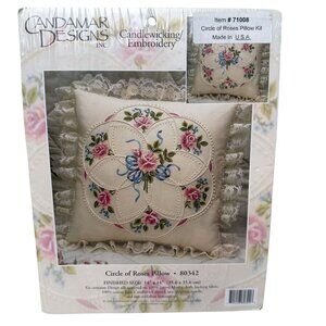 Circle of Roses Pillow Kit Embroidery Craft Vintage 1990s Candemar Designs
